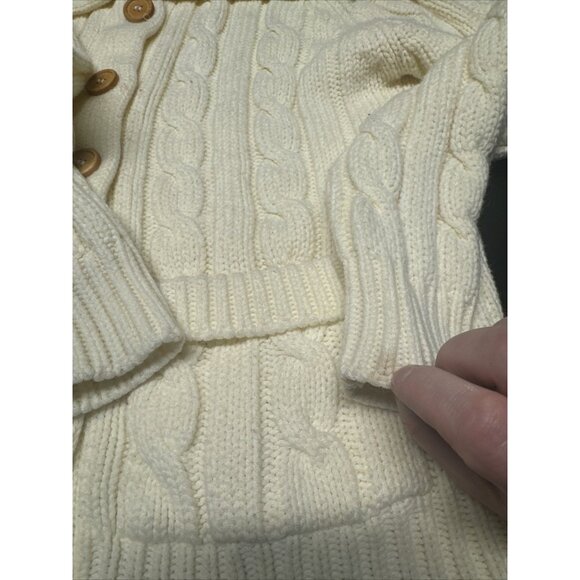 Vintage 70s Cable Knit Woman M Cardigan Sweater Acrylic Classic High Neck - Picture 6 of 6